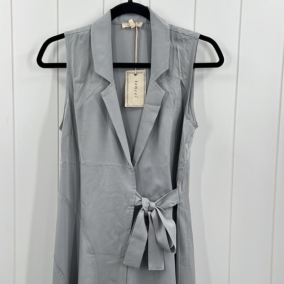 152. Midi Dress Tencel Faux Wrap W/Tie Sleeveless Blue Gray NEW - Picture 8 of 9